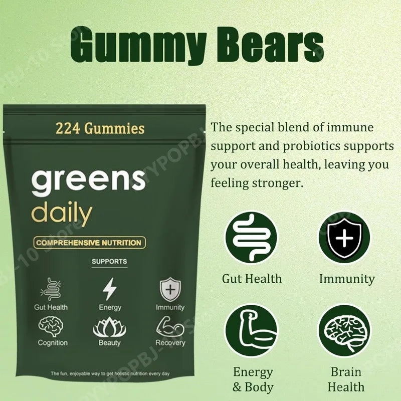 Greens Gummies Organic Spirulina & Chlorella | 60+ Nutrients