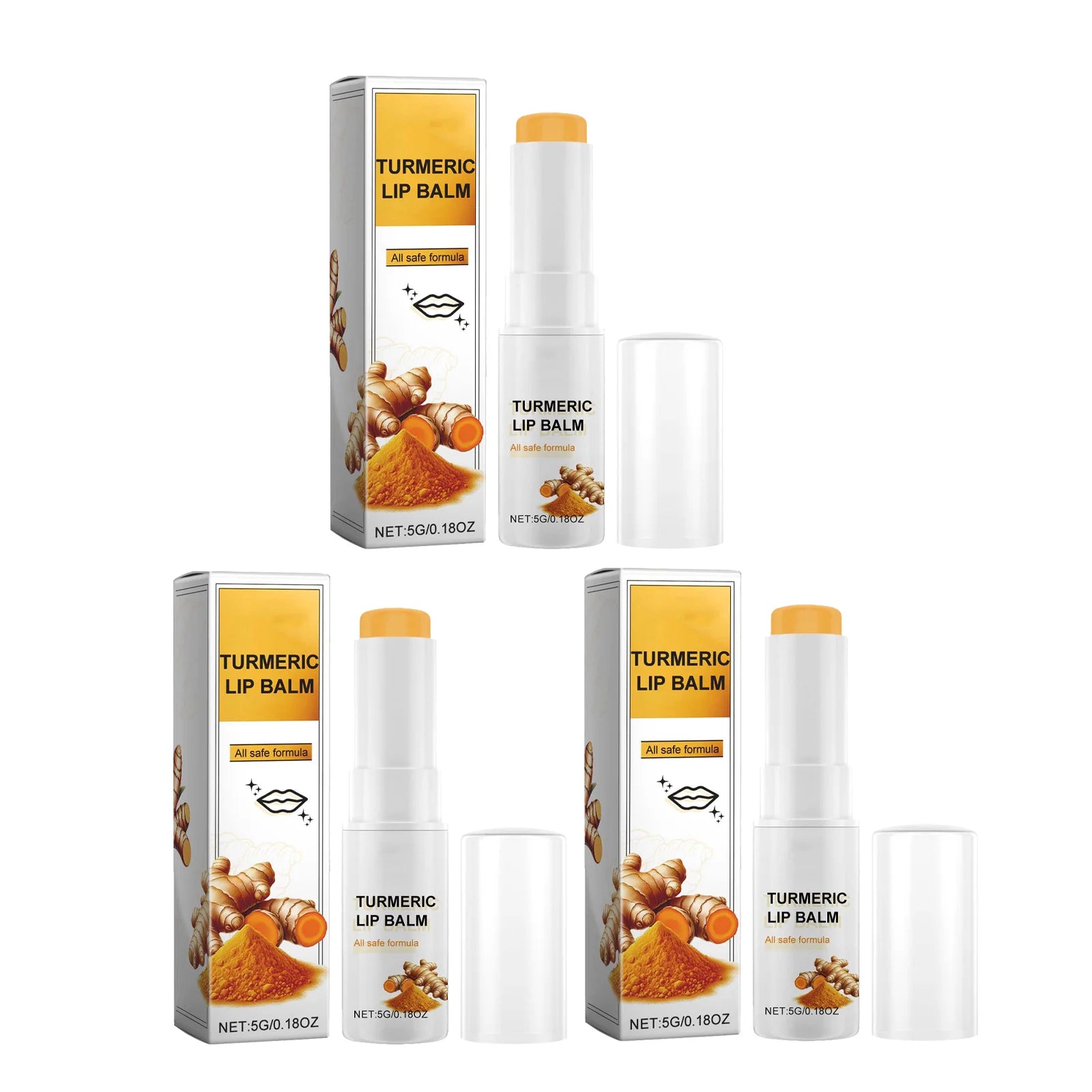 Turmeric Moisturizing Lip Balm Hydrating Protective Barrier Soothing Dry Chapped Lips Long Lasting Natural Formula Lip Care Peaceful Pleasures Health and Wellness 3pcs