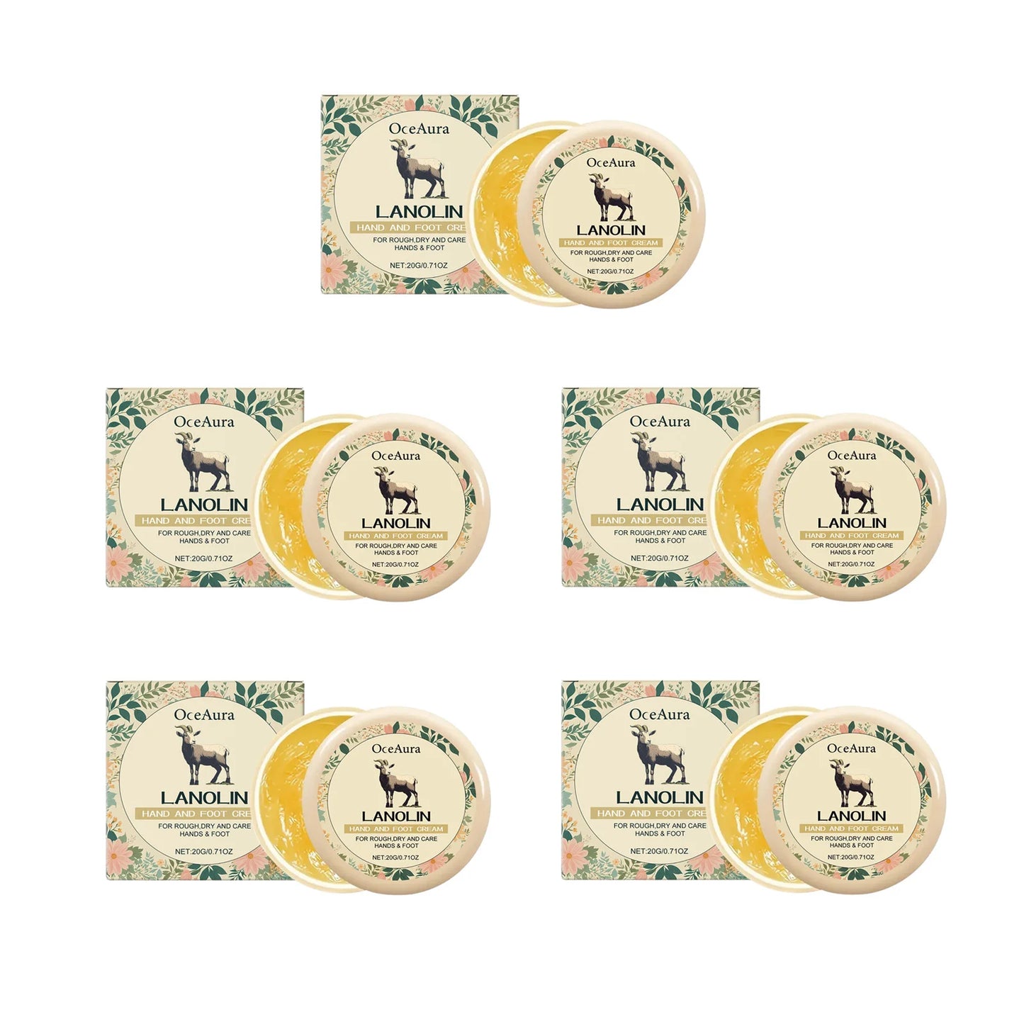 Lanolin Hand Foot Cream Deep Moisturizing Exfoliates Removes Dead Skin Softens Hands Anti-Crack Non-Greasy Hydration Cream Peaceful Pleasures Health and Wellness 5Pcs