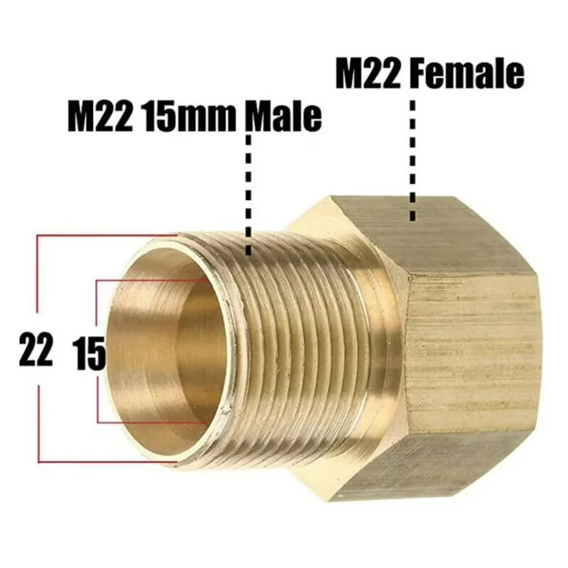 Brass M22 Hex Nipple Adapter 14mm 15mm Pressure Washer Fitting