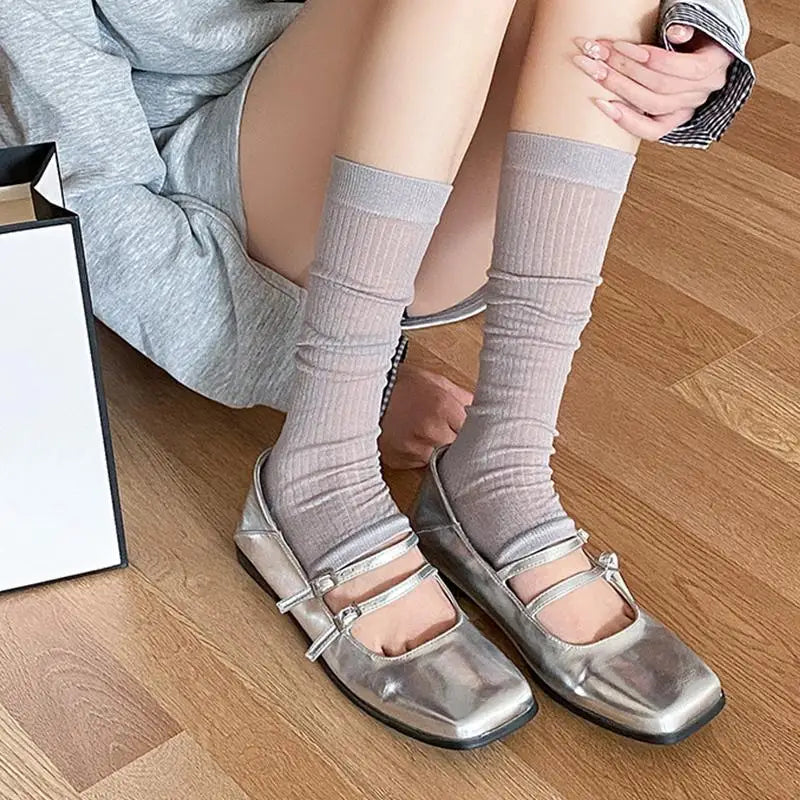 Women's Ballet Bow Slouch Socks – Lace Mid-Calf Breathable