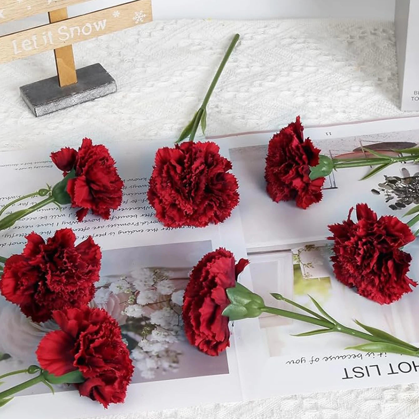 Silk Carnation Artificial Flowers 4/8pcs – Wedding & Home Decor