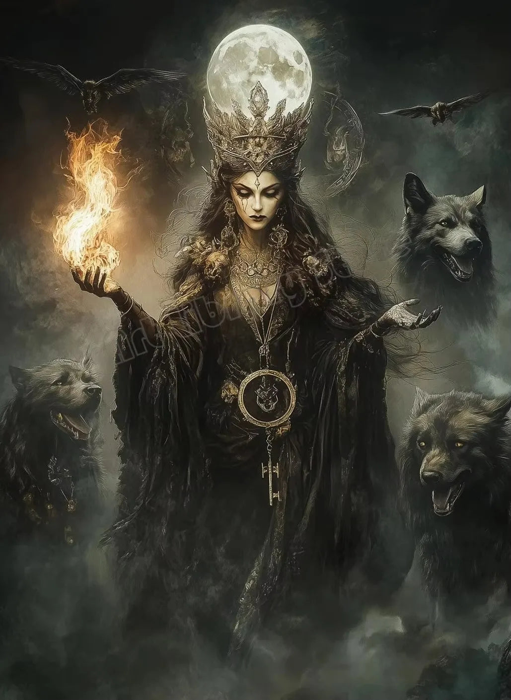 Dark Goddess Gaia/Hecate Greek Mythology Norse Witch Magic Gothic Fantasy Poster Canvas Painting Wall Art Pictures Home Decor Peaceful Pleasures Health and Wellness ZLH5399 20x30cm No Frame