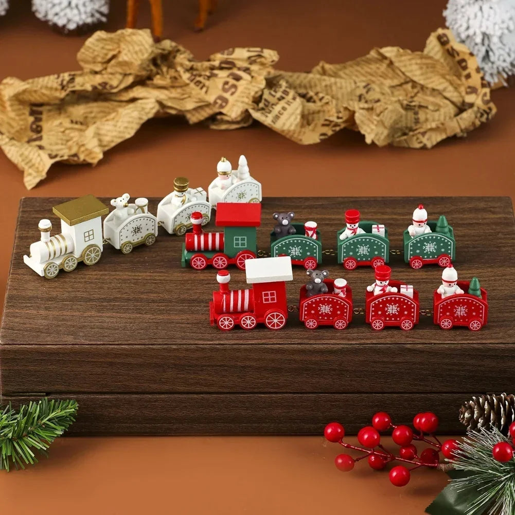 3pc Wooden Christmas Train Decoration – Tabletop Holiday Decor