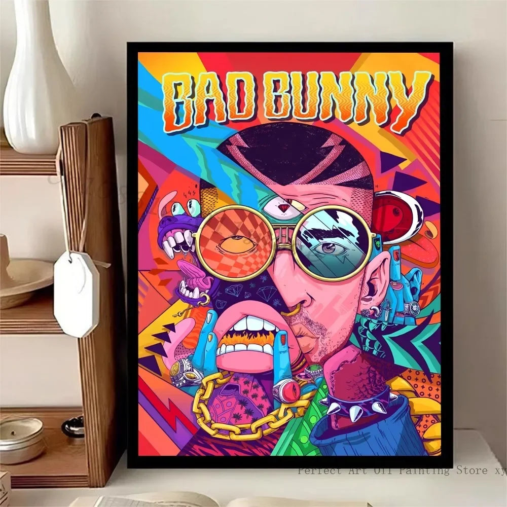 Bad Bunny Kawaii Minimalist Canvas Wall Art Poster | Fan Gift