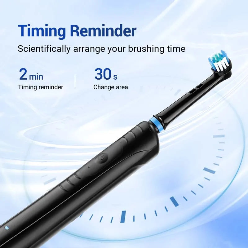 Waterproof Rechargeable Rotating Electric Toothbrush with 3 Cleaning Modes Oral B Round Head Rotating Design Travel Box Peaceful Pleasures Health and Wellness