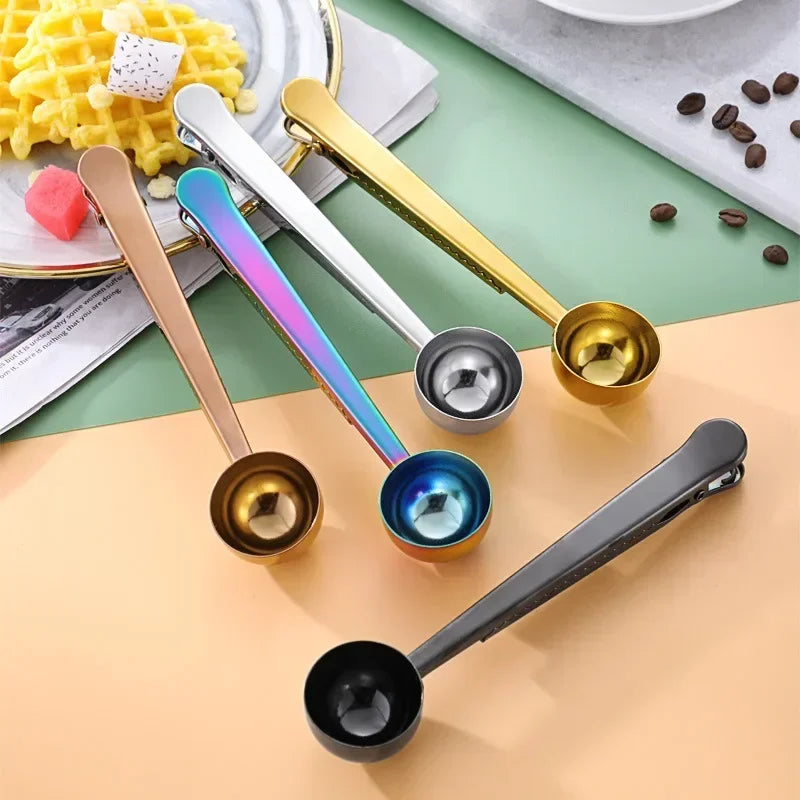 Coffee Spoon Clamp Stainless Steel Drinkware Sealing Clamp 2 in 1 Milk Powder Clamp Food Kitchen Accessories Peaceful Pleasures Health and Wellness