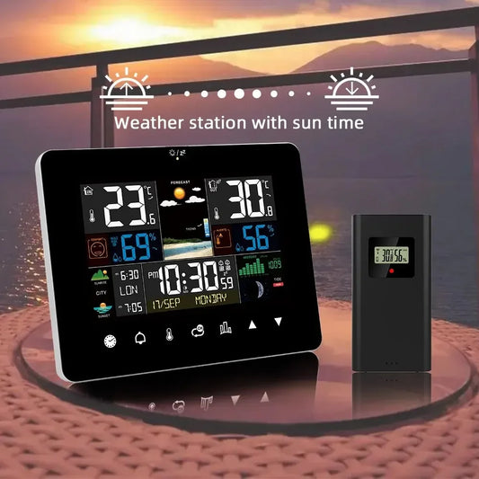 Multifunction Weather Station Alarm Clock Thermometer Hygrometer Touch Screen Wireless Sensor Sunrise Sunset Hygrothermograph Peaceful Pleasures Health and Wellness