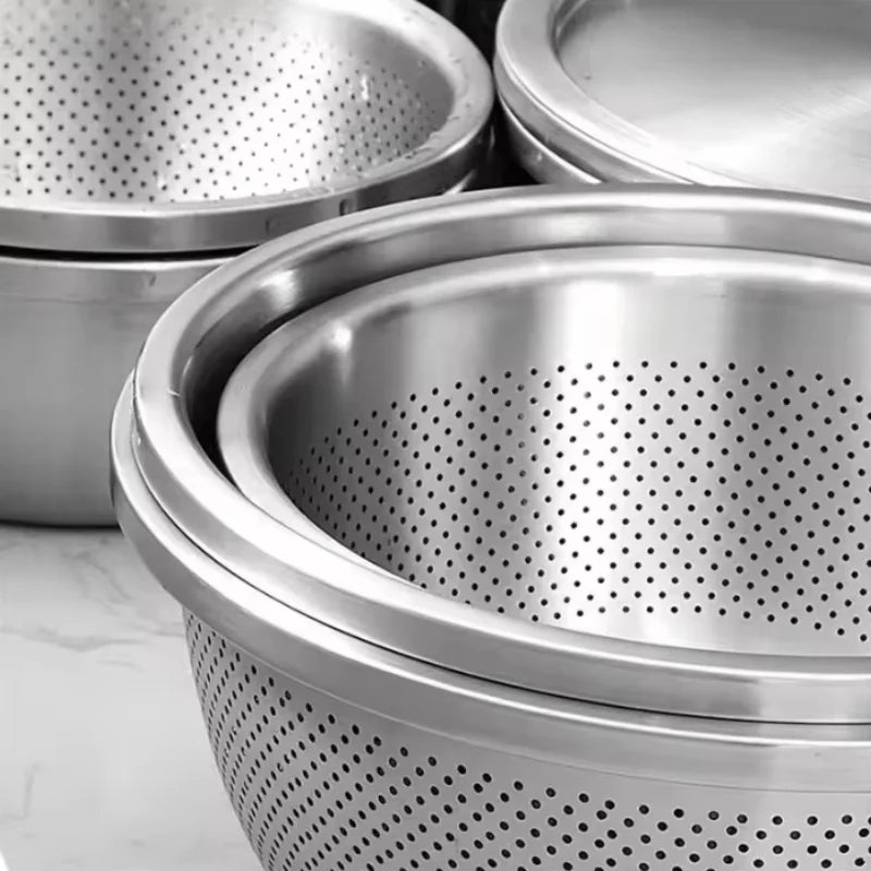 Multi Functional Stainless Steel Vegetable Bowl, Egg Mixing Bowl, Drain Basket, Soup Basin, Kitchen Cooking And Storage Tool Peaceful Pleasures Health and Wellness
