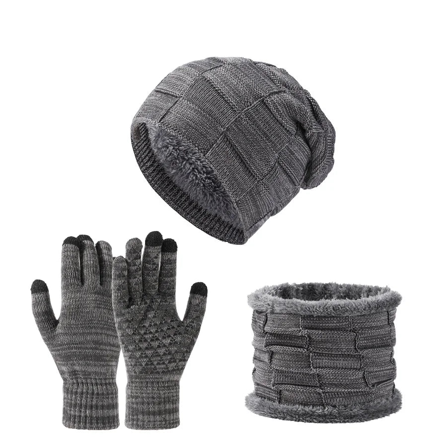 Autumn Winter Unisex Warm & Soft Winter Fleece-lined Knitted Hat,Scarves And Touch Screen Gloves 3-Piece Set Peaceful Pleasures Health and Wellness Dark Gray