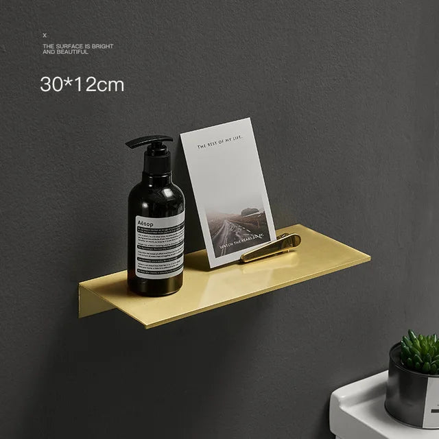 Modern Brushed Metal Dual Tier Bathroom Wall Shelf | Gold Black