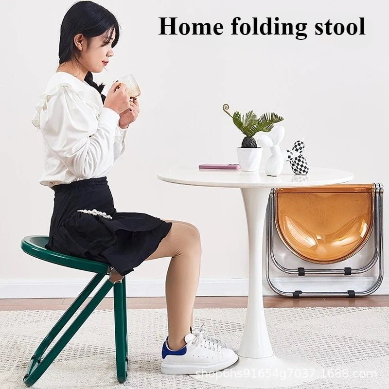 Random Color Acrylic Folding Stool Minimally Designed Dining Chairs Used Household Furniture Folding Stools Small Home Furniture Peaceful Pleasures Health and Wellness