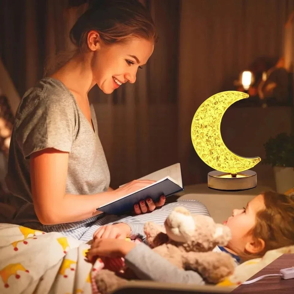 Bedroom Crystal Touch Dimming Night Light Girls Room Home Decor Aesthetics USB Bedside LED Ambient Table 3D Moon Lamp Peaceful Pleasures Health and Wellness