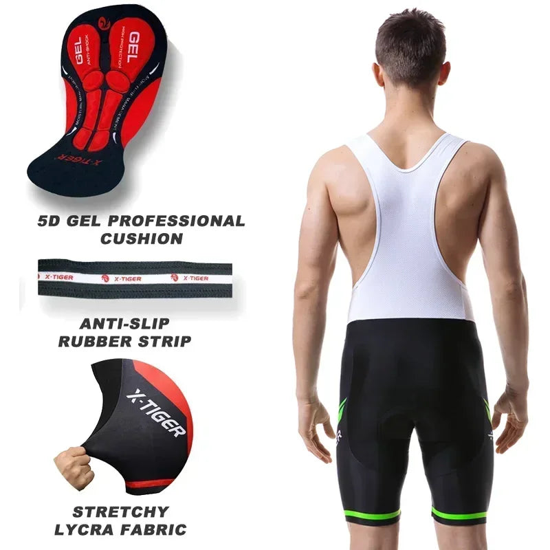 X-TIGER Men's Cycling Bib Shorts – 5D Gel Pad & Lycra