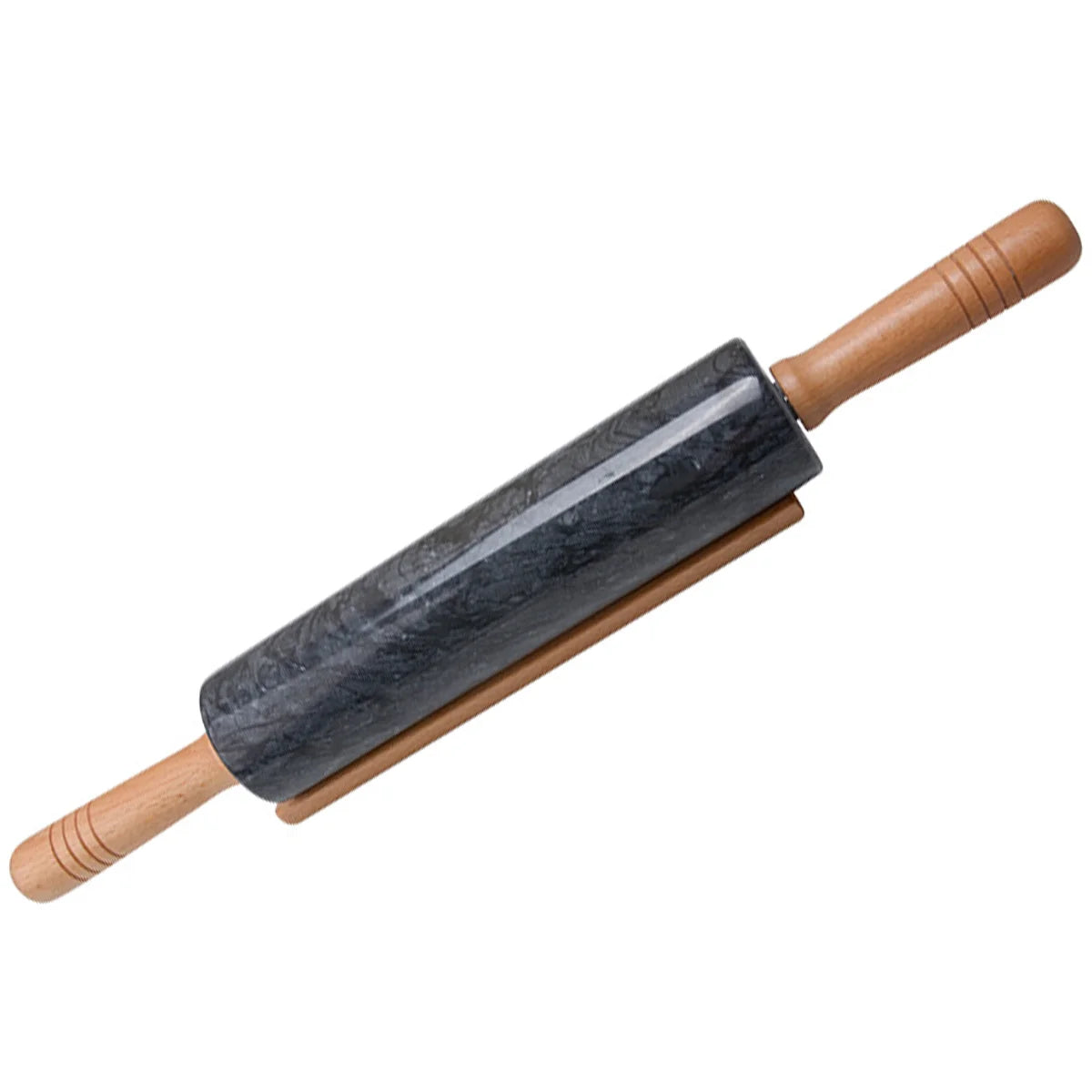 Leeseph Premium Marble Rolling Pin with Wooden Handles and Base, Easy to Clean, Perfect for Professional and Home Kitchens Peaceful Pleasures Health and Wellness Black 48cm