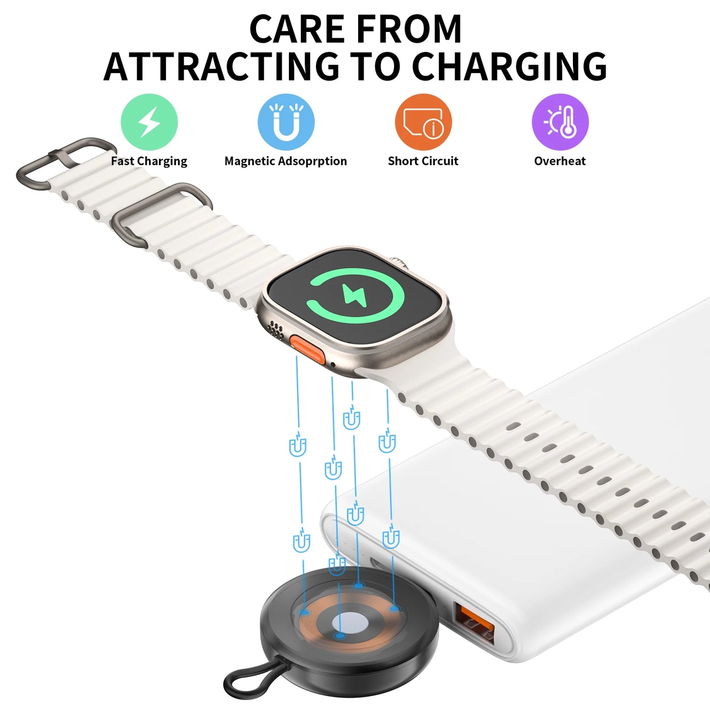 USB C Portable Watch Magnetic Wireless Charger For Apple Watch Ultra 2 3 4 5 6 7 8 9 SE Samsung Galaxy 6 Classic 5 Pro 4 Active Peaceful Pleasures Health and Wellness