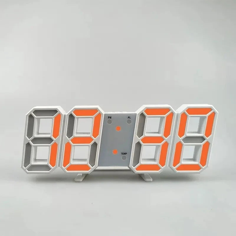LED Digital Wall Clock – 3D Alarm & Timer for Home Décor LED Digital Clock Peaceful Pleasures Health and Wellness White orange