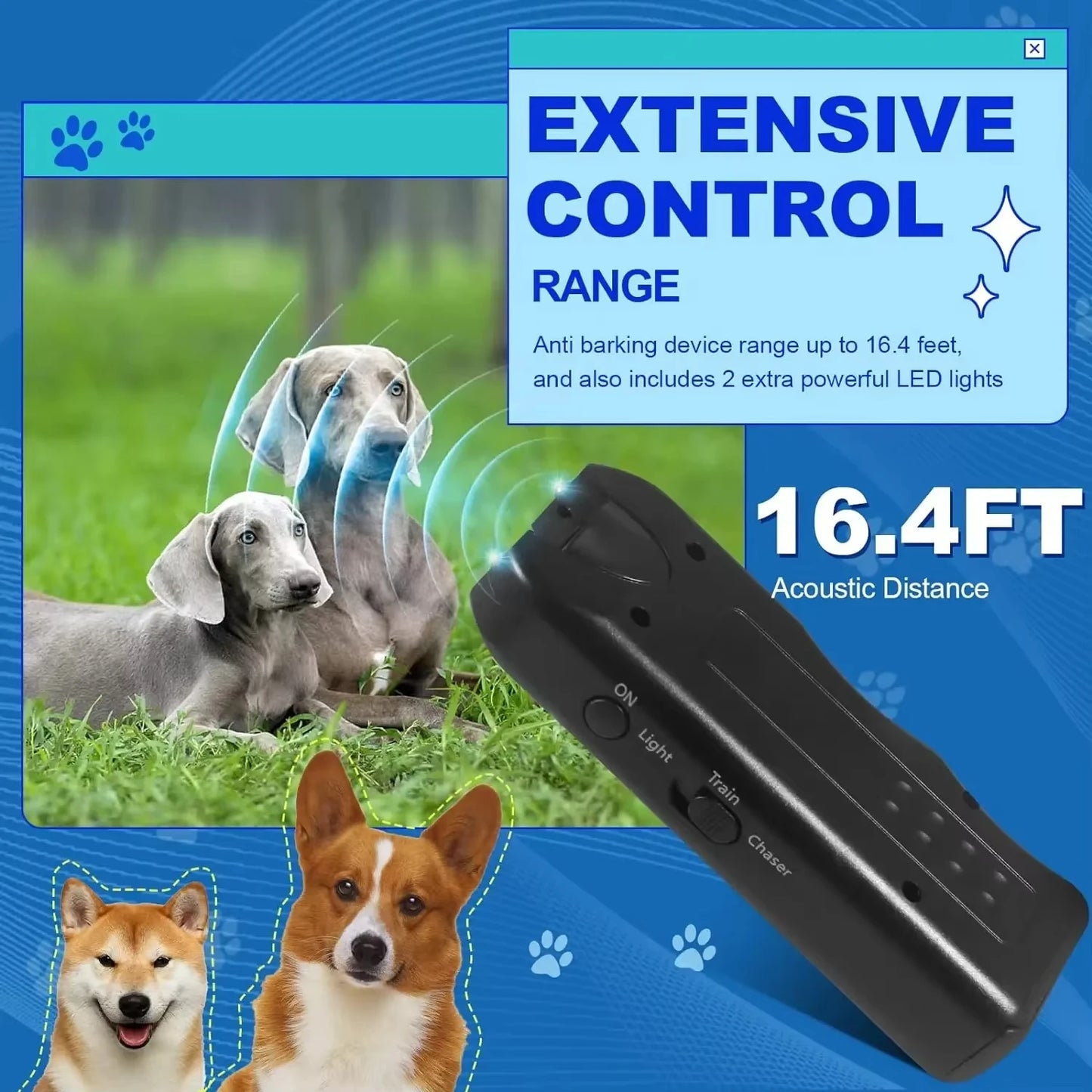 Rechargeable Ultrasonic Anti Barking Device Dog Bark Deterrent Training Repellent with LED Light Peaceful Pleasures Health and Wellness