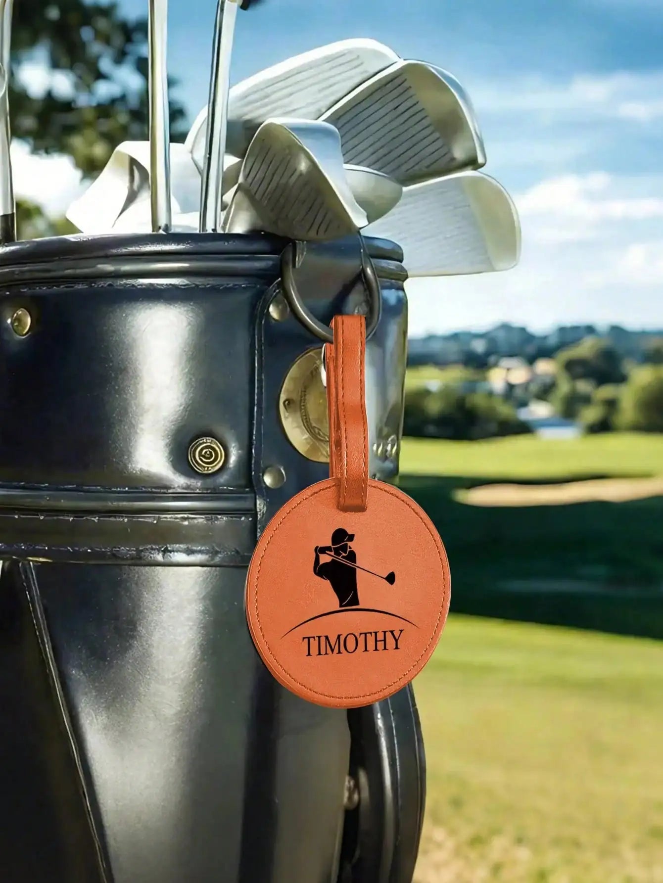 Custom Name Leather Golf Bag Tag Golf Tee Holder Personalized Golf Gift for Dad Boyfriend Groomsman Black Brown Golf Accessories Peaceful Pleasures Health and Wellness Brown One Size