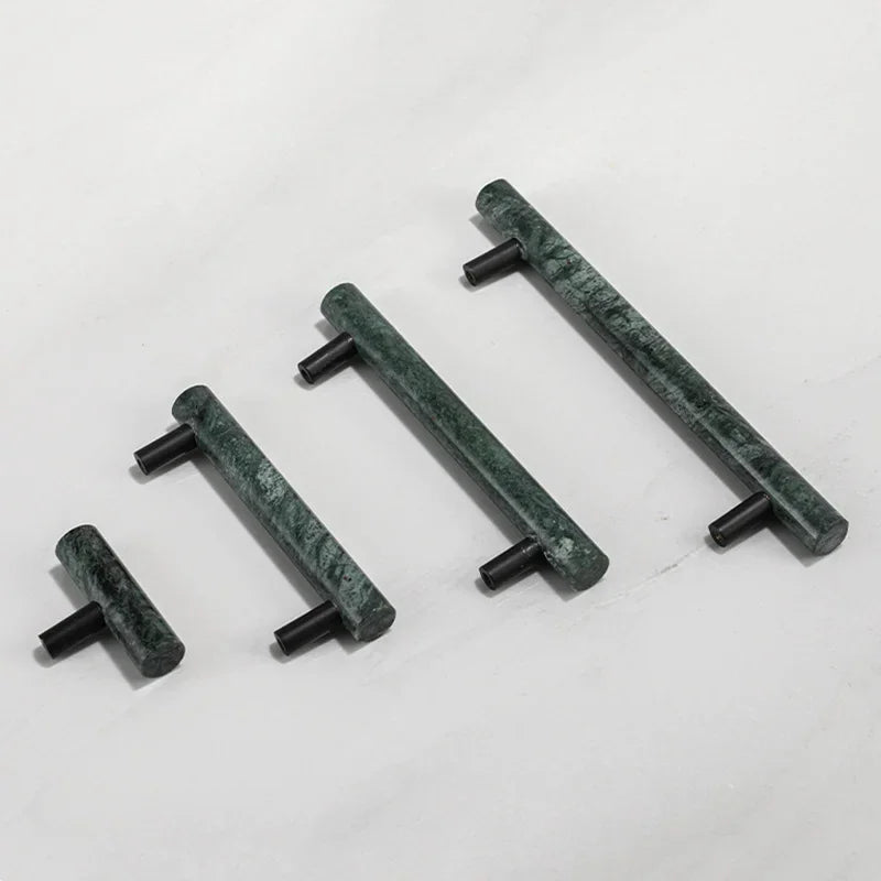 Green Marble & Black Brass Cabinet Drawer Pull Handle Knob