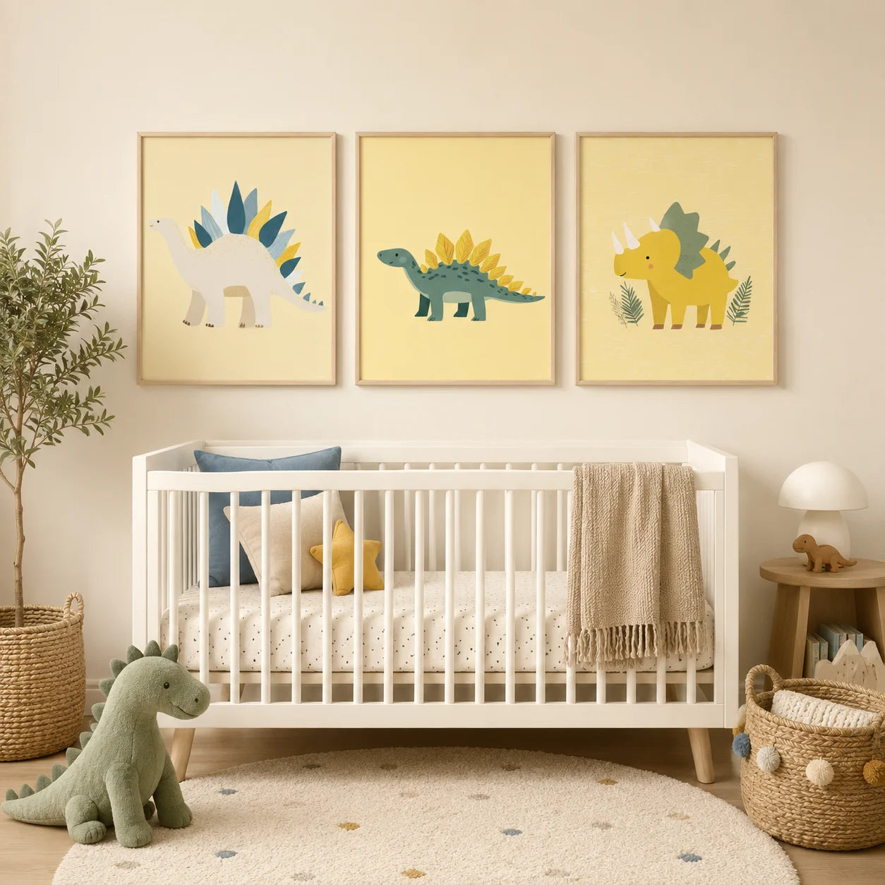 Cartoon Dinosaur Canvas Wall Art | Kids Nursery Poster Print Canvas Wall Art Peaceful Pleasures Health and Wellness