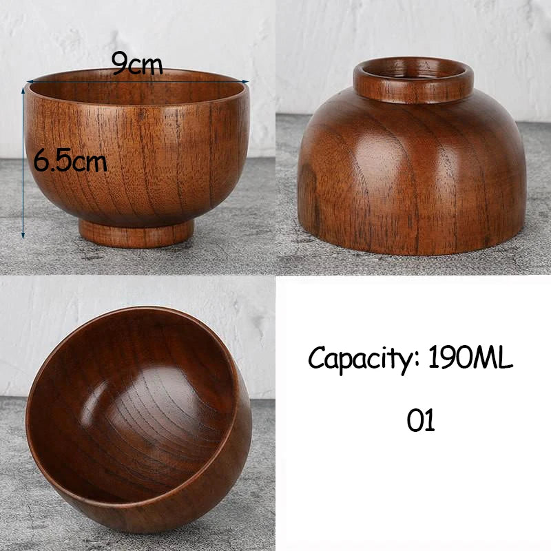 Japanese Style Acacia Wooden Bowl for Children's Dining Anti DropBowl Exclusive Wooden Bowl Retro Home Tableware Set Salad Bowl Peaceful Pleasures Health and Wellness 01