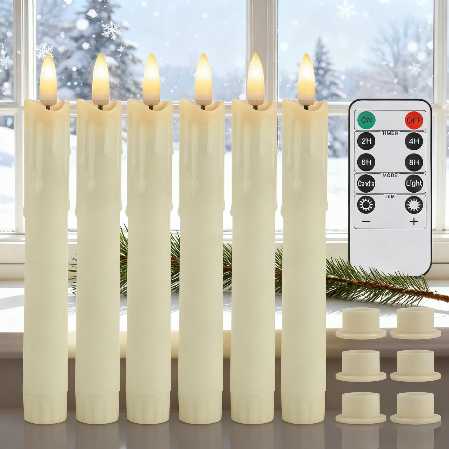6Pack LED Flameless Taper Candles Lights 3D Wick Battery Christmas Simulation Candles Window Candles Long Electric Candles Lamp Peaceful Pleasures Health and Wellness 170MM 6 Pcs
