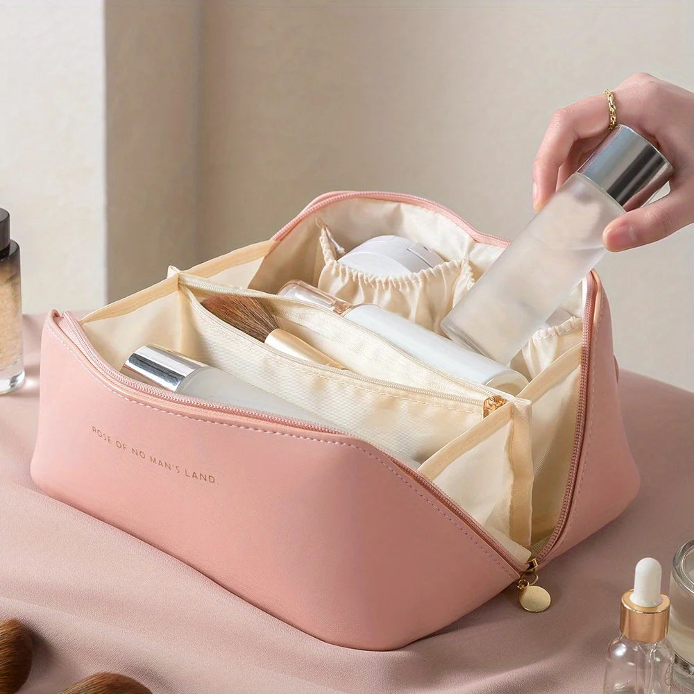 Large Travel Makeup Organizer Bag | Zippered Cosmetic Pouch