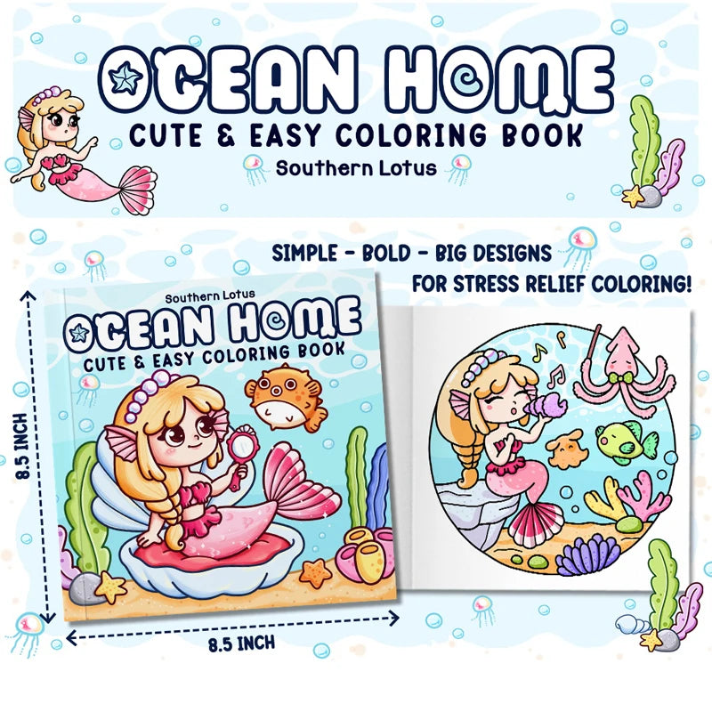 Ocean Home Cute Easy Coloring Book All Ages Perfect Family Friends
