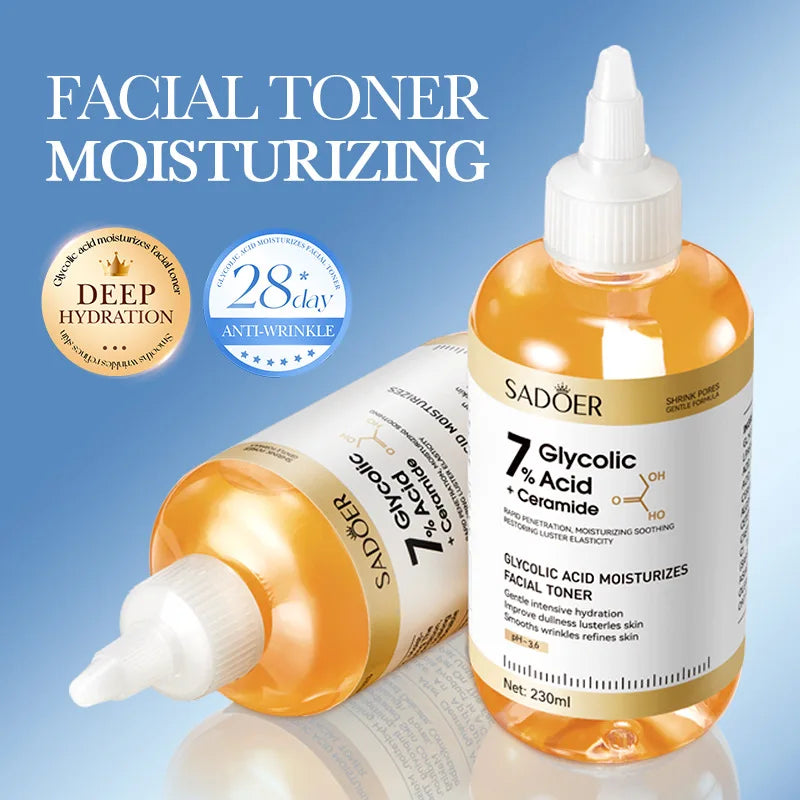 SADOER Glycolic Acid 7% Toning Serum Facial Skin Rejuvenating Moisturizing Facial Toner Firming Nourishing Face Essence SkinCare Peaceful Pleasures Health and Wellness