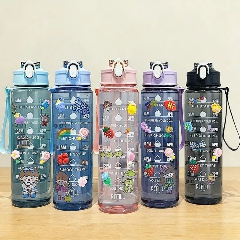 900ml Clear Water Bottle – Straw Lid & Carry Handle | Gym & Sport
