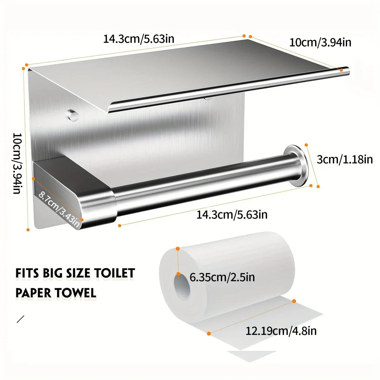 Stainless Steel Wall-Mounted Toilet Paper Holder with Shelf