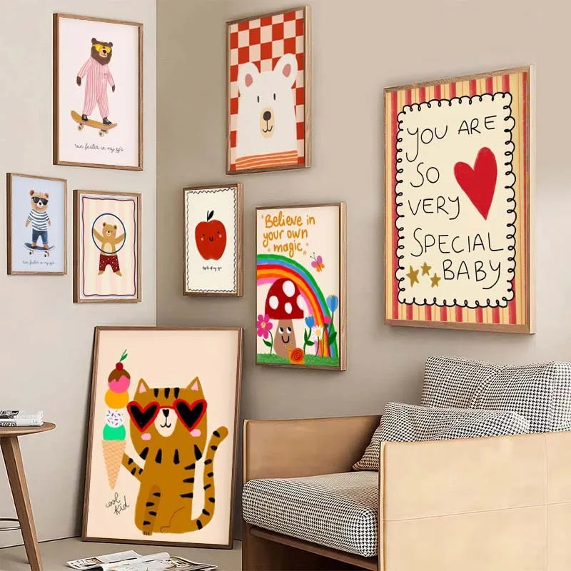 Animals Poster Prints Nordic Floral Bunnies Nursery Cool Bear Goose Wall Art Whimsical Rabbit Print for Kids Room Playroom Decor Peaceful Pleasures Health and Wellness