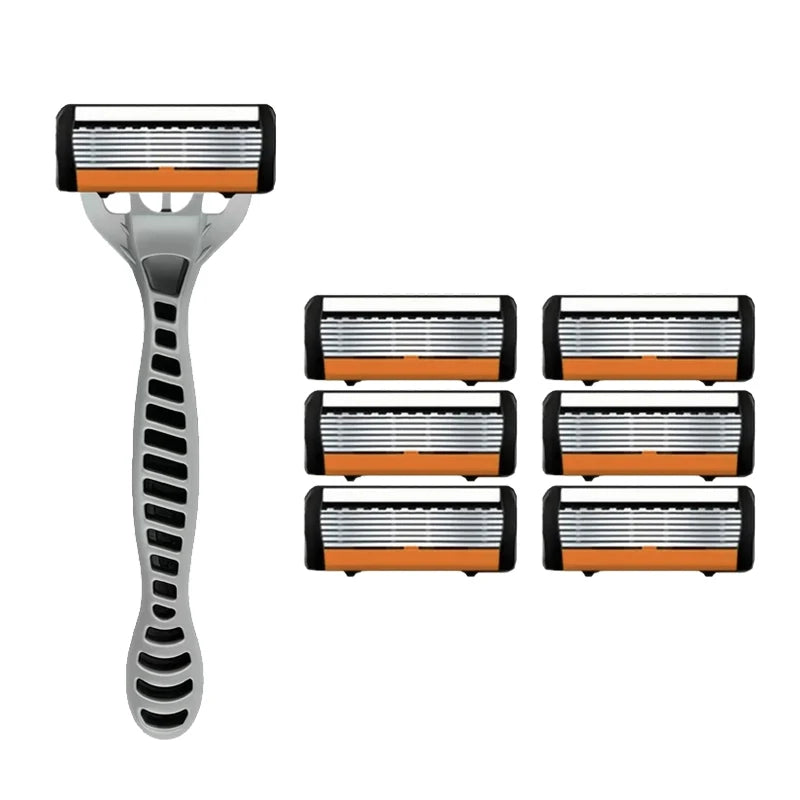 Men's 6-Blade Stainless Steel Safety Razor | Replaceable Head
