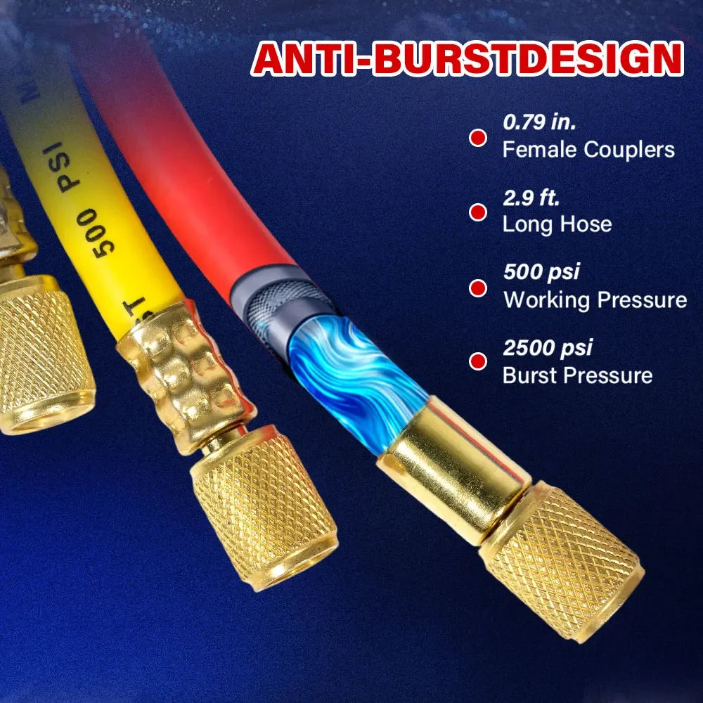 3 Way Refrigerant Manifold Gauge Set with Hose Hook Professional AC Diagnostic Tool for R12 R22 R404A R134A Peaceful Pleasures Health and Wellness