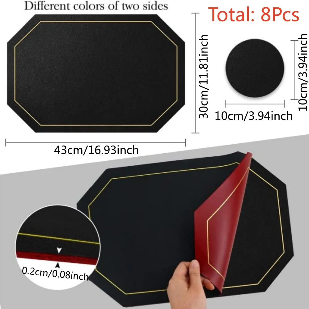 Placemats and Coaster Set 4/8 Pcs , Dual Sided Two-Color Place Mats 30x43cm/11.81x16.93inch Leather Heat Resistant Non-Slip Peaceful Pleasures Health and Wellness