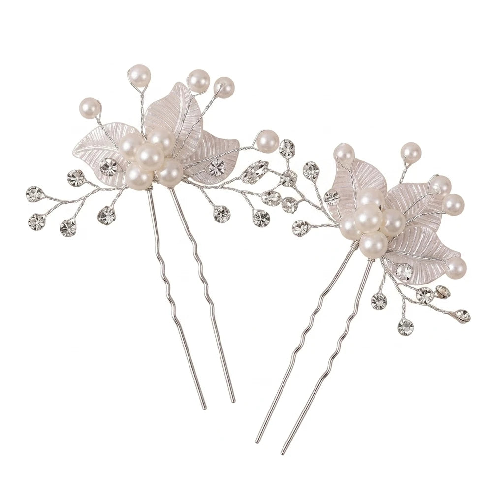 Bridal Pearl Rhinestone Flower Hairpin White Wedding Accessory Peaceful Pleasures Health and Wellness WHITE