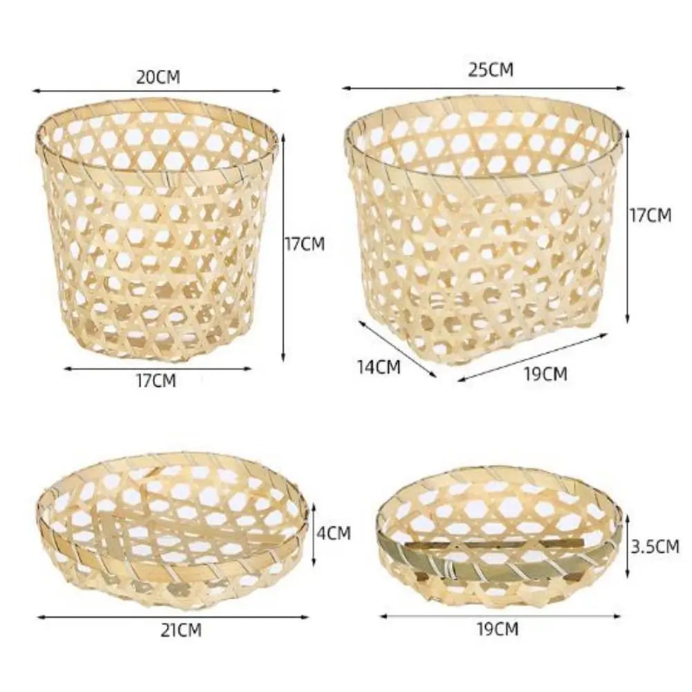 High Quality DIY Handmade Weaving Bamboo Basket Round 4 Styles Rice Fruit Bread Basket Kitchen Storage Basket Daily Use Storage Peaceful Pleasures Health and Wellness