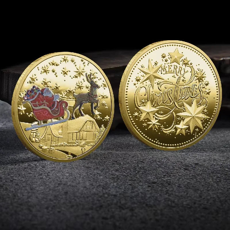 Merry Christmas Gold Metal Commemorative Coin | Holiday Gift