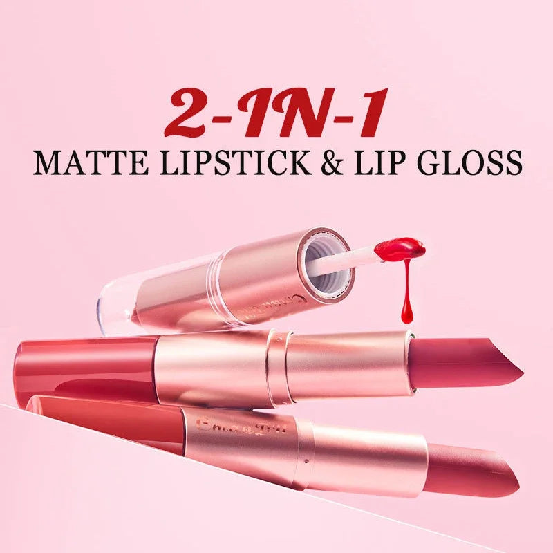 2-in-1 Matte Lipstick & Lip Liner Pen | 24H Waterproof, 12 Colors