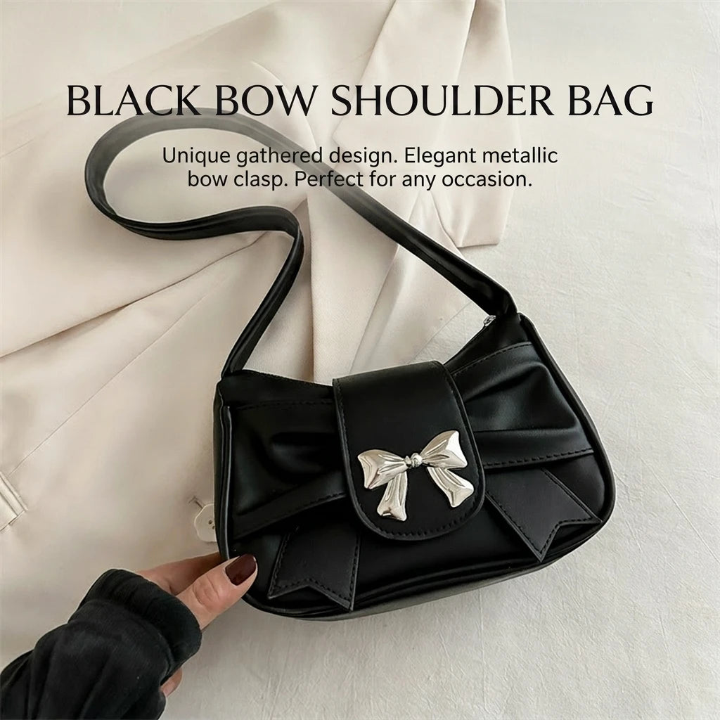 French Bow-Accent Shoulder Bag For Women PU Leather Crossbody Handbag With Elegant Design Peaceful Pleasures Health and Wellness