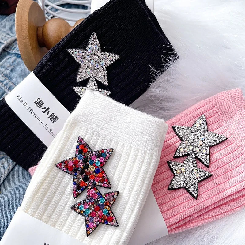 Fashionable Rhinestone Sparkling Women's Socks, Kawaii Star Diamond Sparkling Socks, Comfortable And Breathable Christmas Socks Peaceful Pleasures Health and Wellness