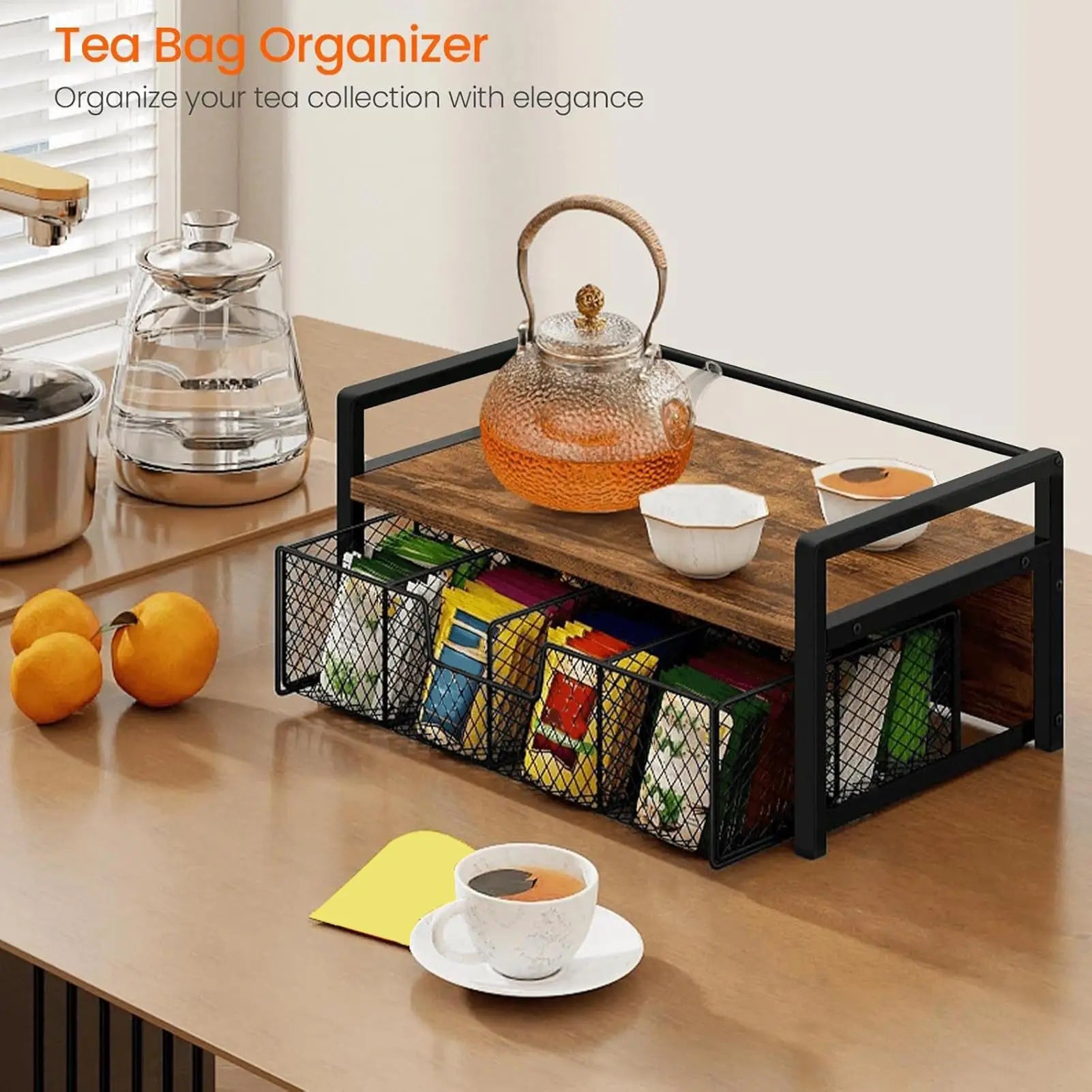 Rustic Wooden Tea Bag Organizer | Vintage Counter Storage Box Tea Bag Organizer Peaceful Pleasures Health and Wellness