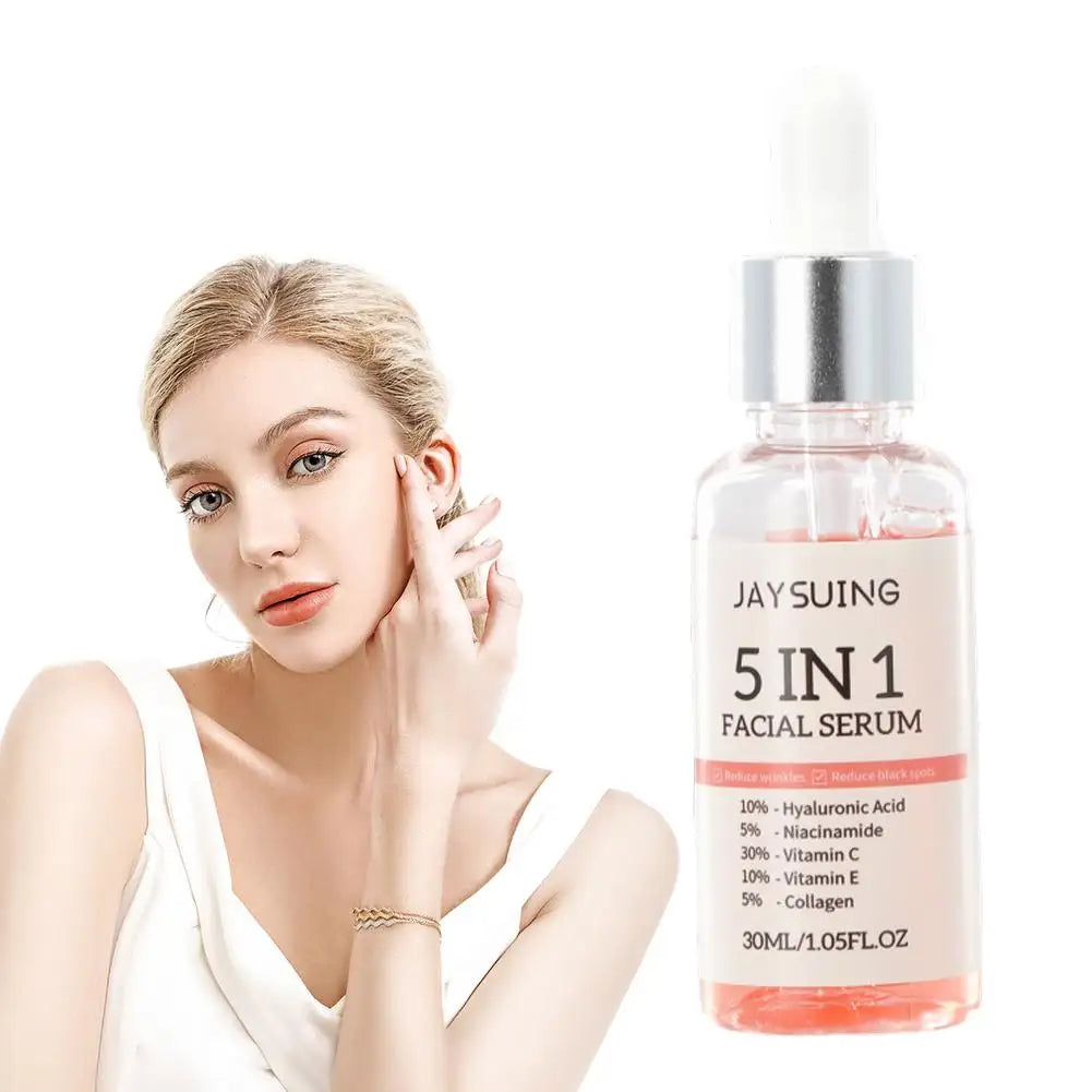 Jaysuing 5-in-1 Vitamin C & Hyaluronic Acid Face Serum – 30ml Moisturizing, Pore-Minimizing & Anti-Wrinkle Serum Peaceful Pleasures Health and Wellness