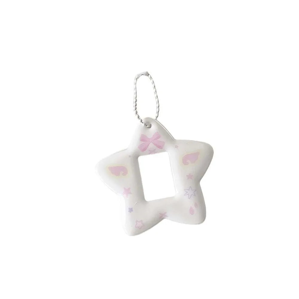 With Keychain Mini Photocard Holder Star Pendant PVC Card Cover ID Photo Photocard Frame Idol Photo Card Korean Ins Style Peaceful Pleasures Health and Wellness White