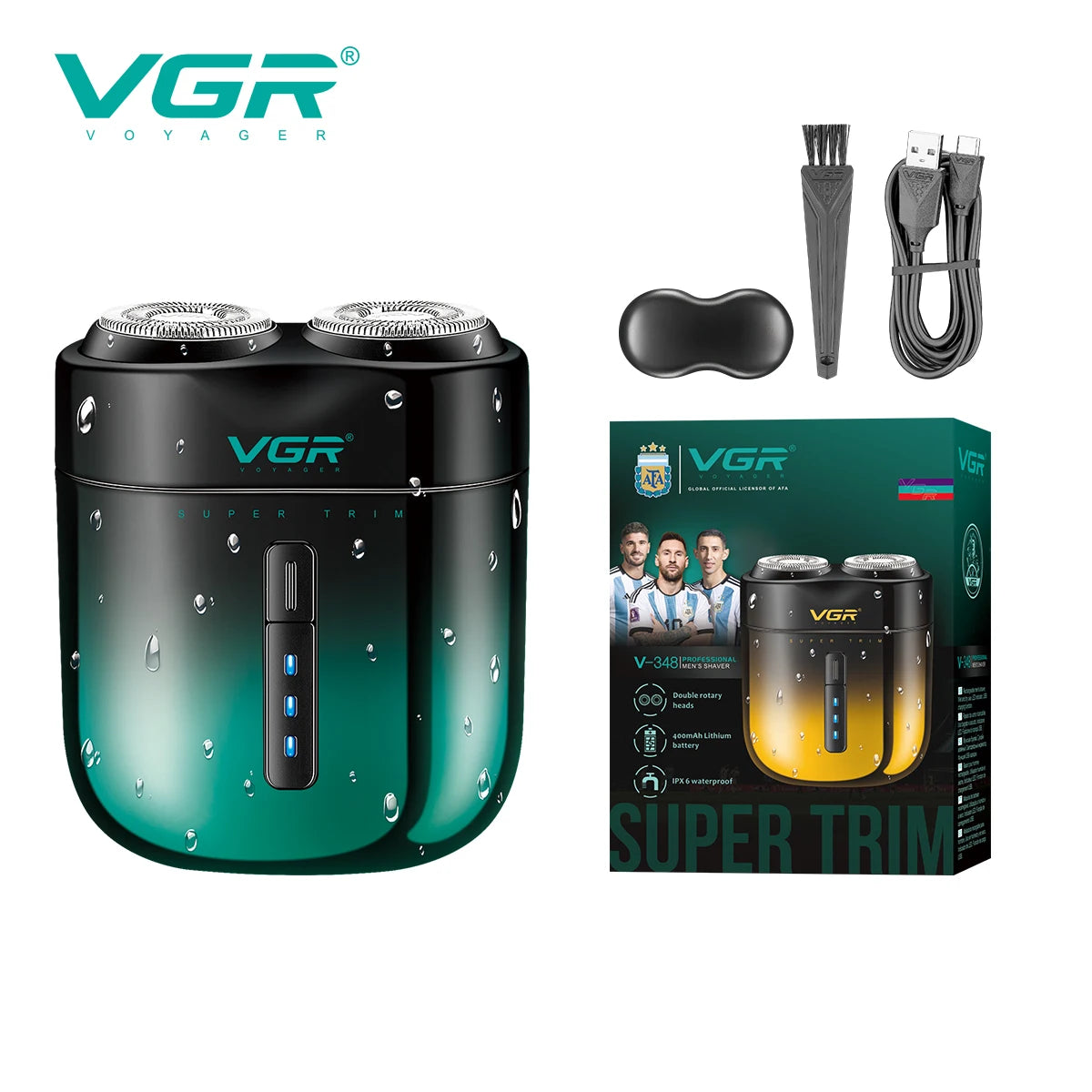 VGR New Convenient Electric Shaver Gradient Metal Shaver Double Blade Men's Shaver Home Travel Mini USB Hair Trimmer V-348 Peaceful Pleasures Health and Wellness USB