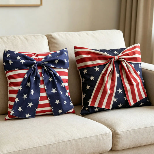 4th of July Pillow Cover Bow America Flag Stars Stripes Patriotic 3D Pillowcase Independence Day Decorations for Cushion Case Peaceful Pleasures Health and Wellness