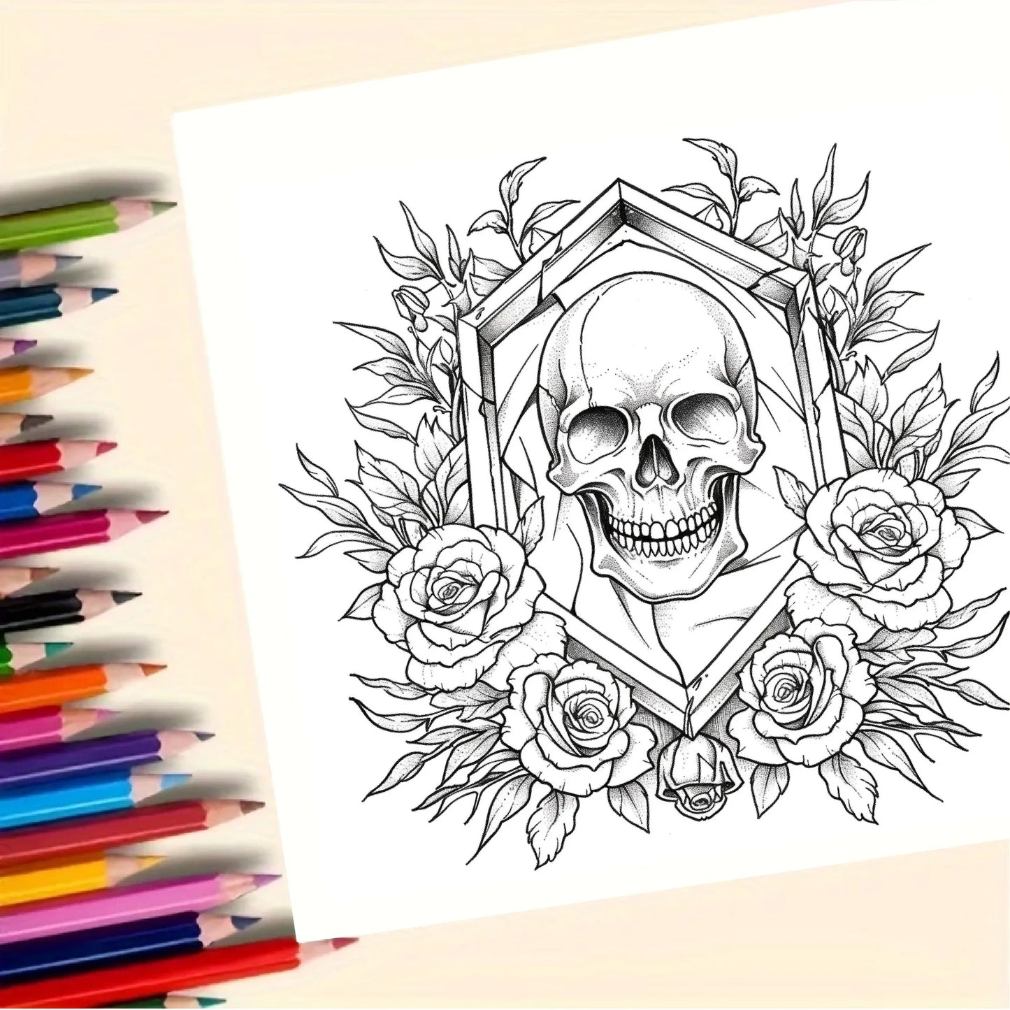 Bview Art Skull Adult Coloring Book 24 Pages Gothic Doodle