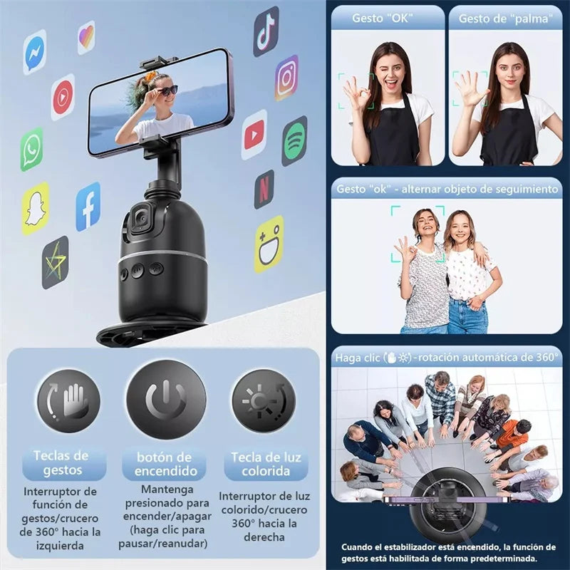 360° AI Face Tracking Gimbal Selfie Stick & Desktop Tripod Peaceful Pleasures Health and Wellness
