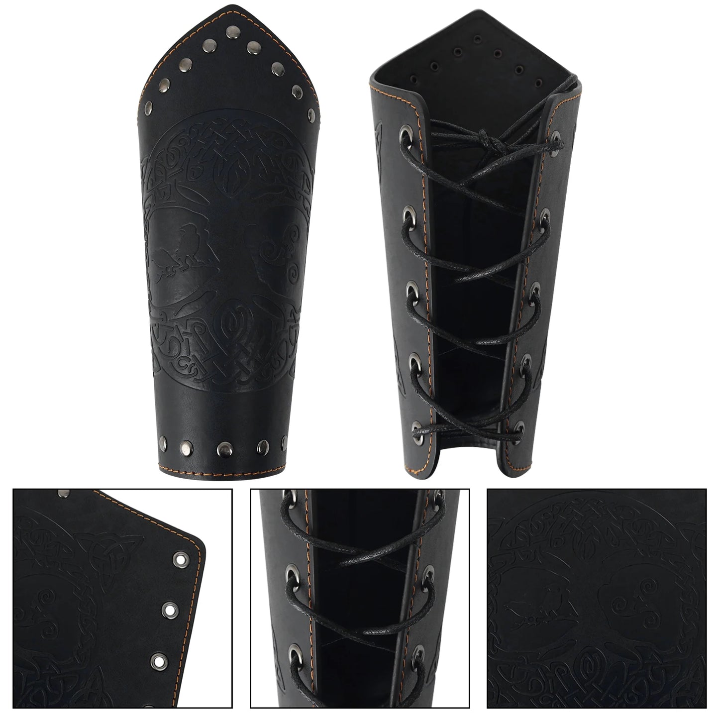 Medieval PU Leather Gauntlet Arm Bracers Vintage Warrior Wrist Guards